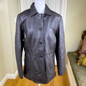 BrownLeather Jacket Quilted Interior Mid Length Excelled (~L)